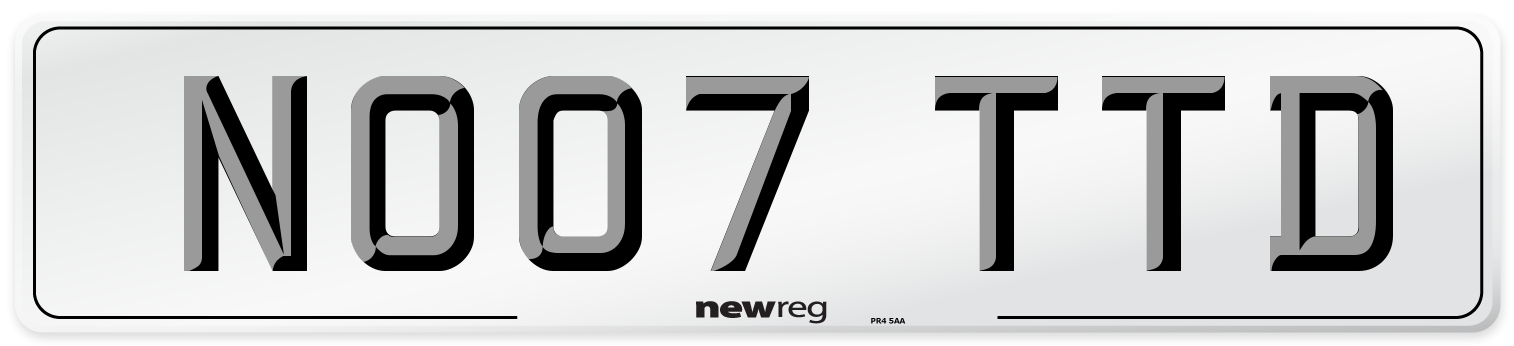 NO07 TTD Number Plate from New Reg